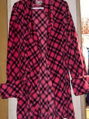 Women’s Pink and Black Plaid Open-Front Trench Coat